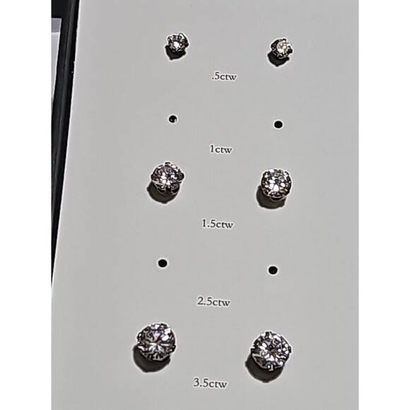 STERLING SILVER CUBIC ZIRCONIA CZ STUD EARRINGS SET Of 3 With BOX - Picture 3 of 8